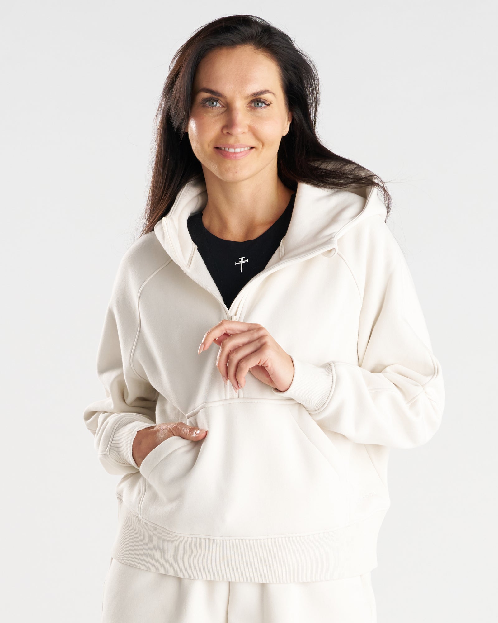 Women's Signature Fleece Half-Zip Hoodie - Cream