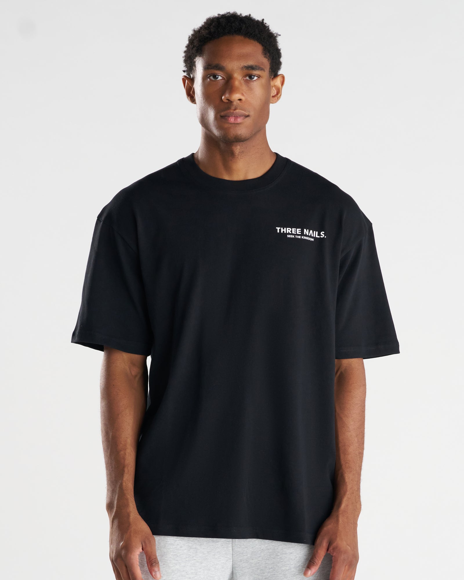 Heavyweight Cotton Oversized Tee "STK" - Black