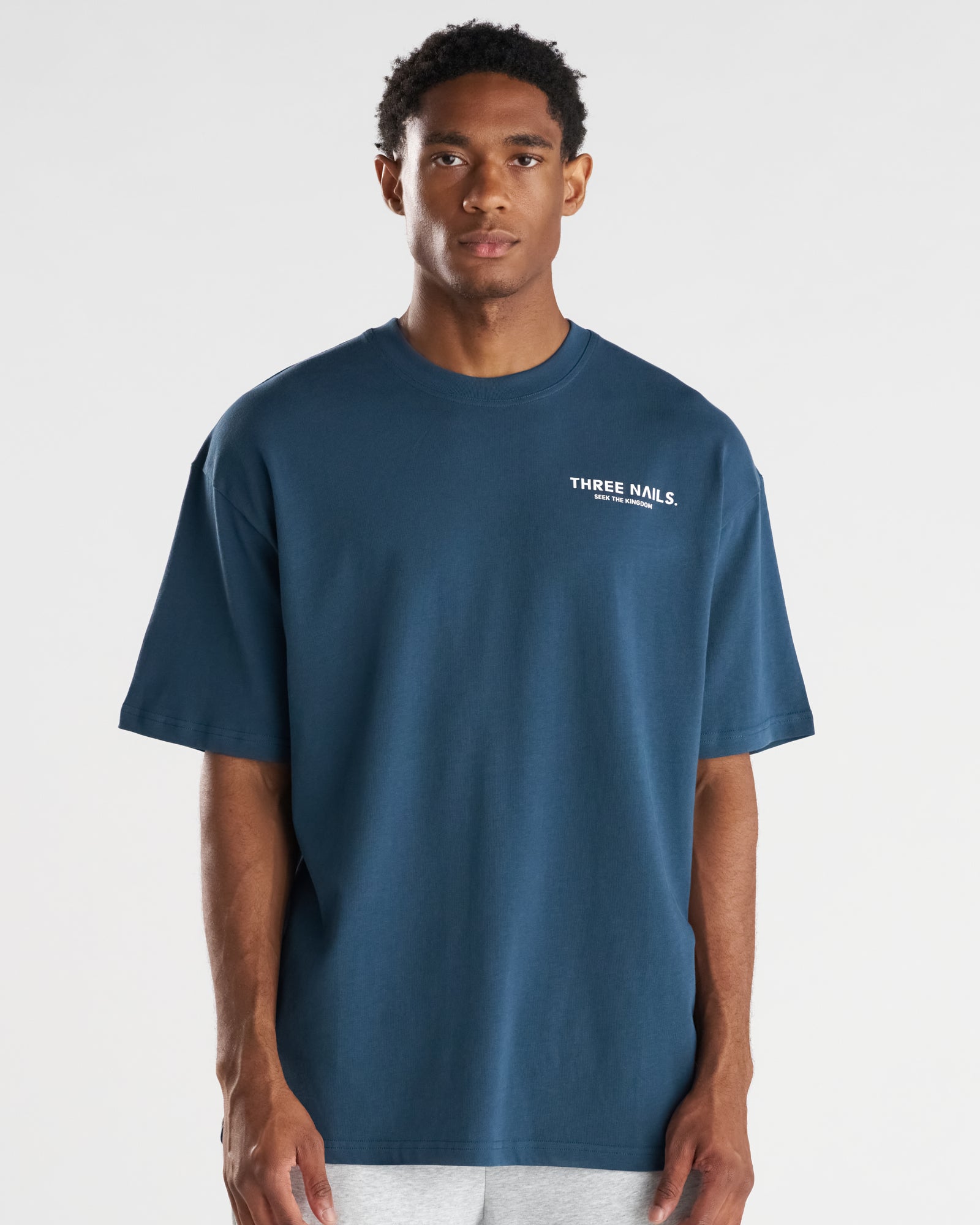 Heavyweight Cotton Oversized Tee "STK" - Midnight Navy