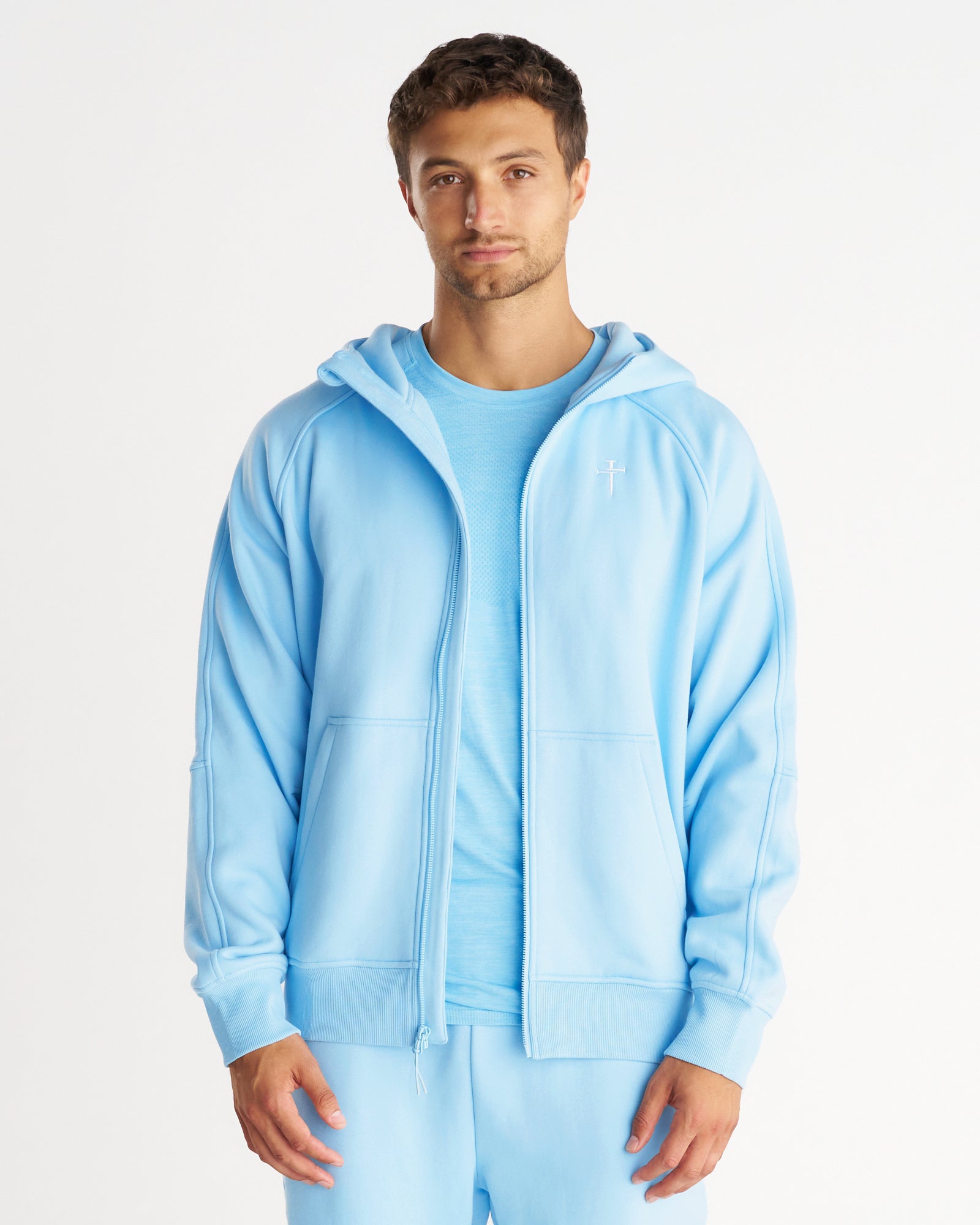 Signature Fleece Full Zip Hoodie - Sky Blue