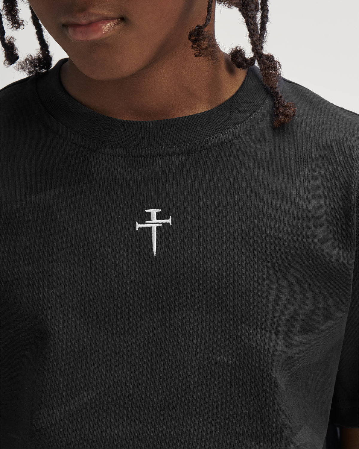 Youth Heavyweight Cotton Oversized Tee "FHG" - Black Camo