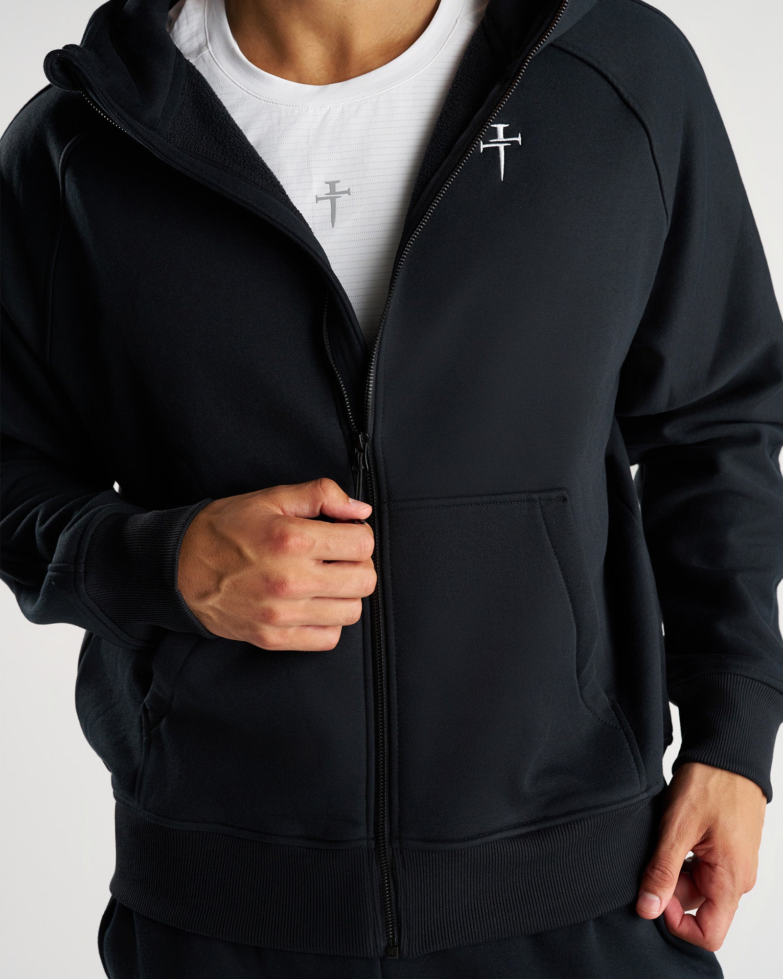 Signature Fleece Full Zip Hoodie - Black