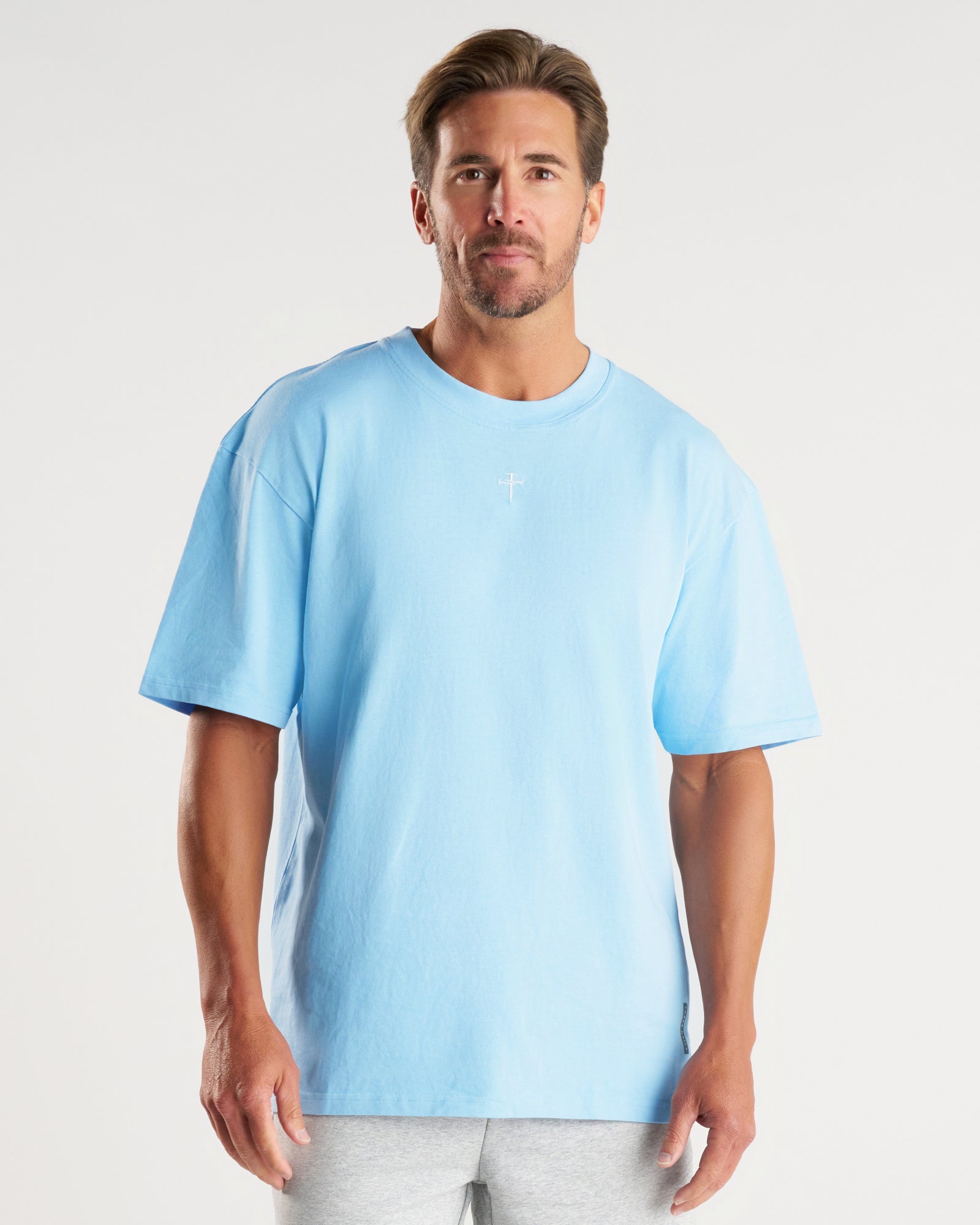 Heavyweight Cotton Oversized Tee "FHG" - Sky Blue