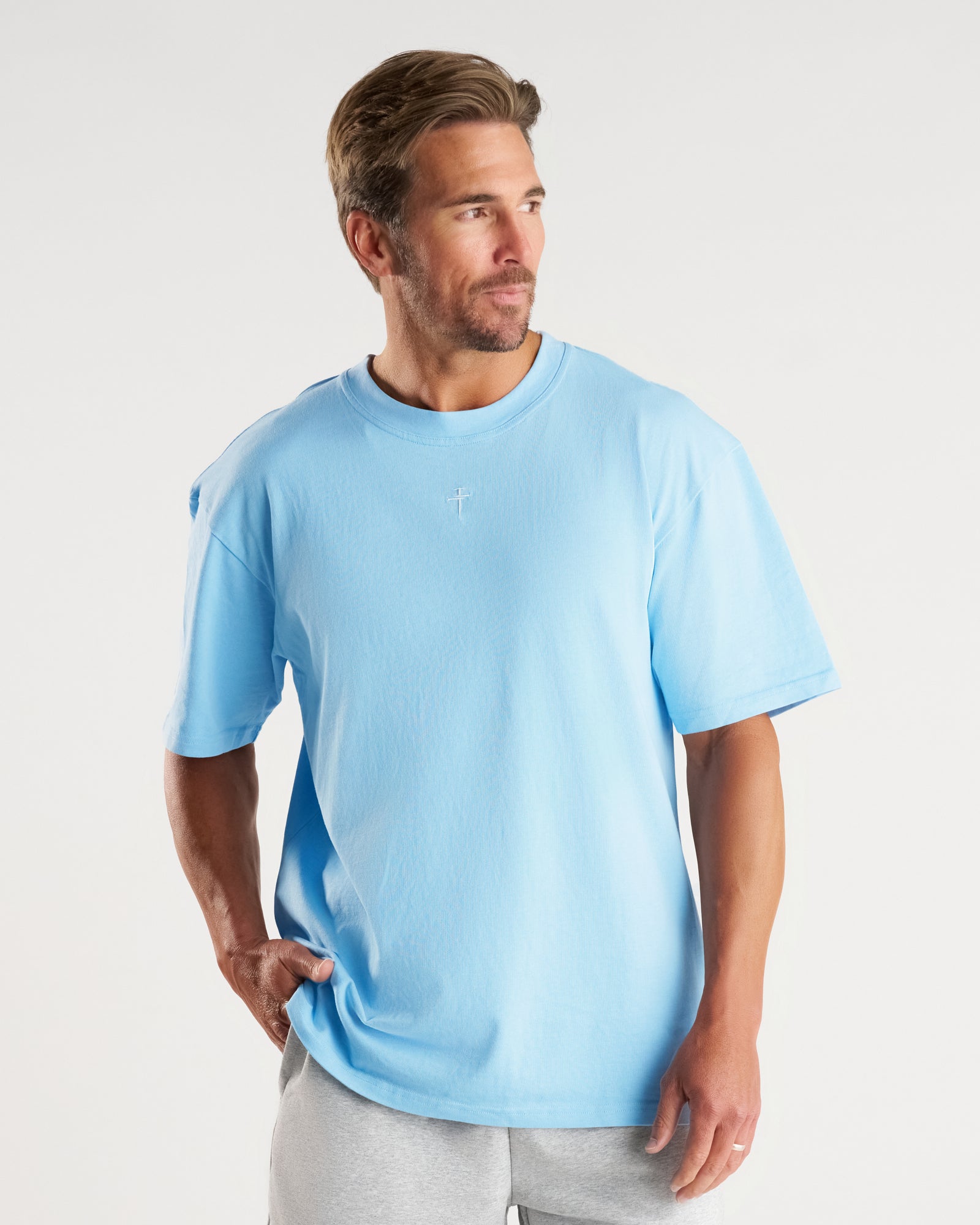 Heavyweight Cotton Oversized Tee "FHG" - Sky Blue