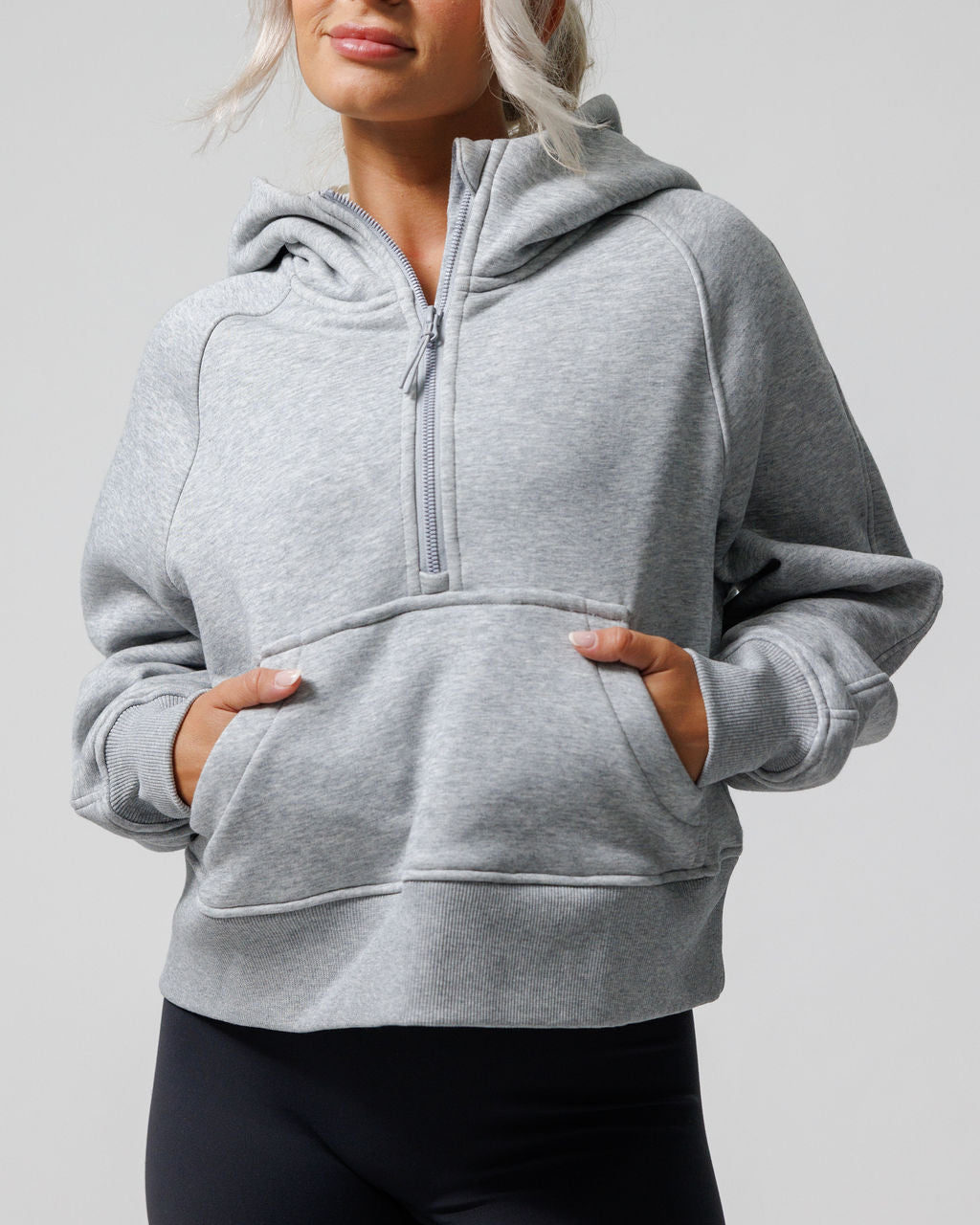 Nova Half Zip Hoodie "Minimal" - Heather Grey