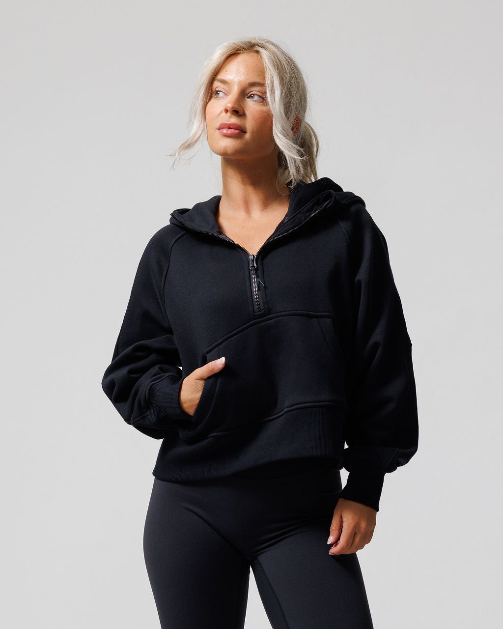 Nova Half Zip Hoodie "Minimal" - Black