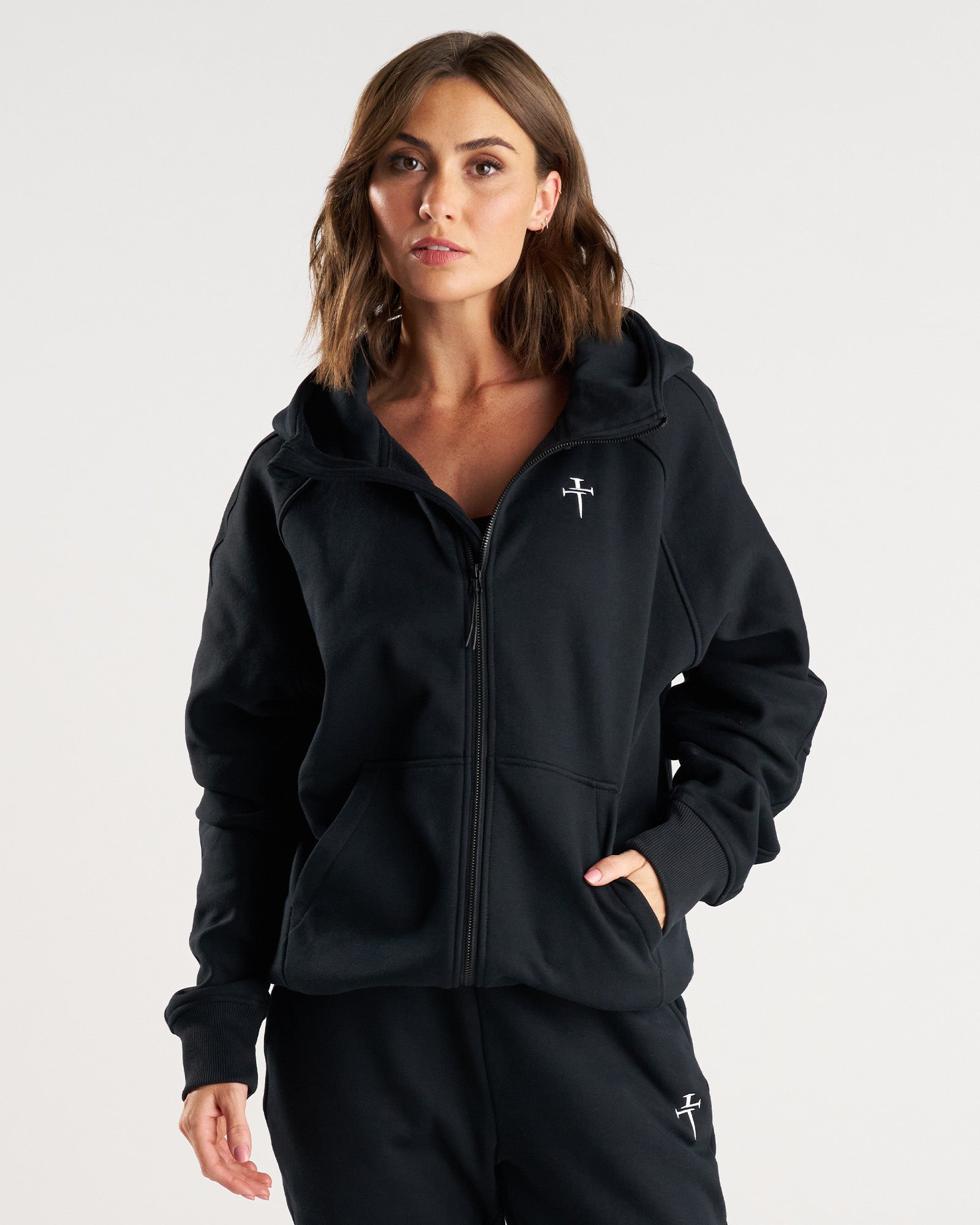 Signature Fleece Full Zip Hoodie - Black