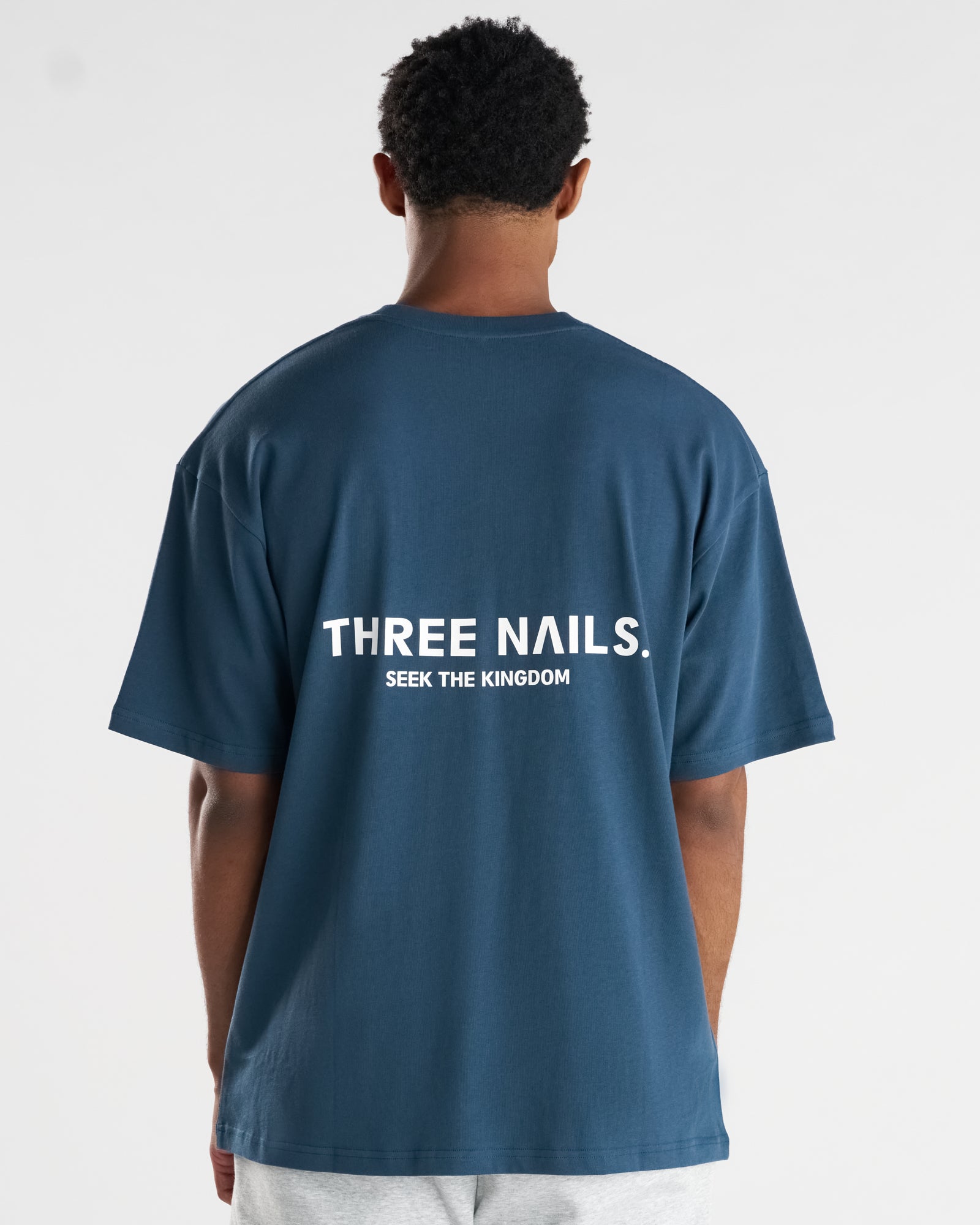 Heavyweight Cotton Oversized Tee "STK" - Midnight Navy