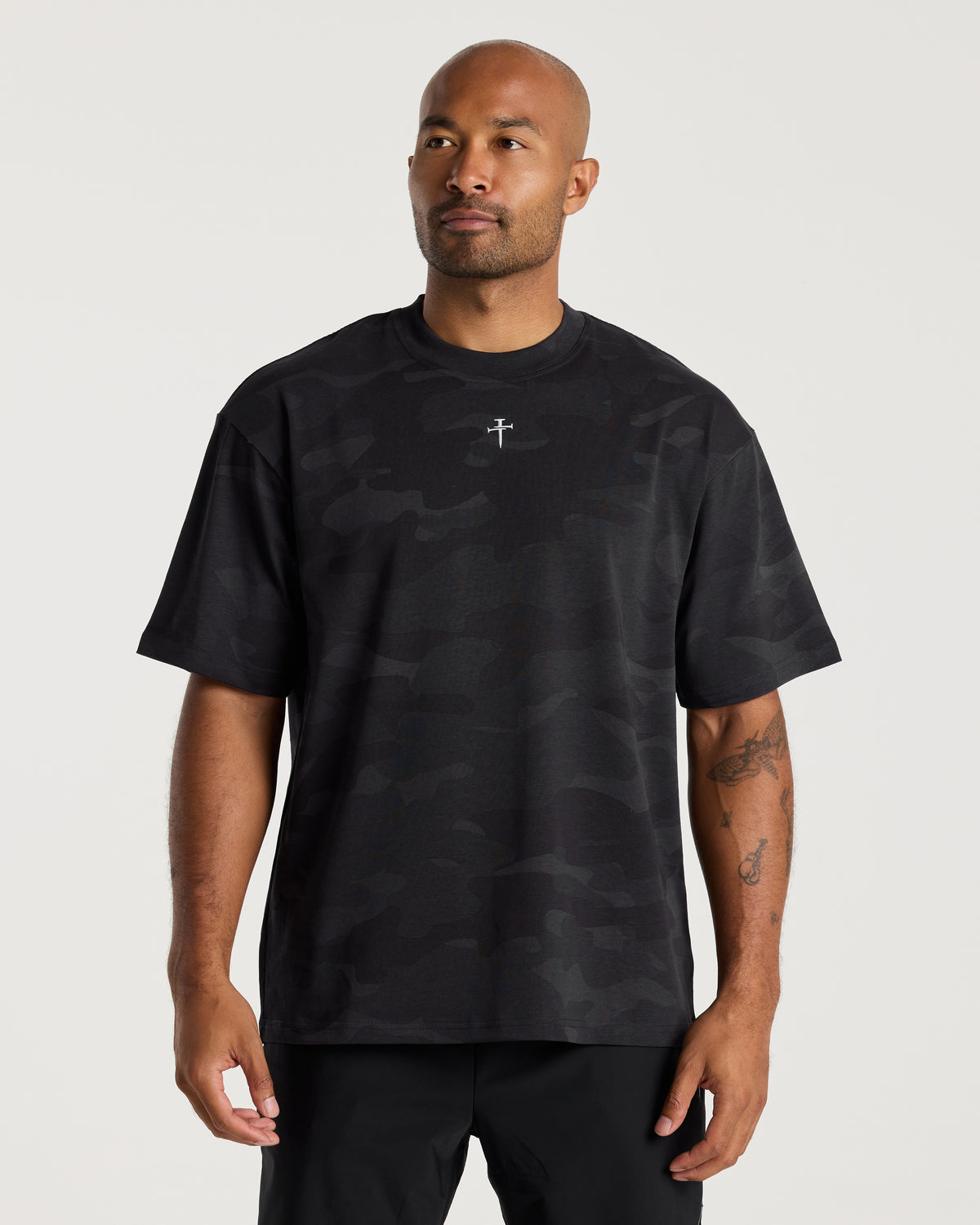 Heavyweight Cotton Oversized Tee - Black Camo
