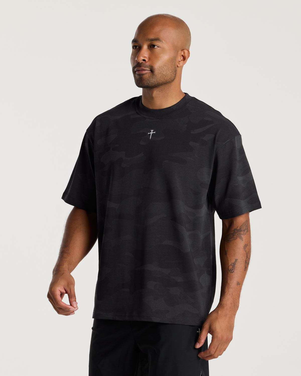 Heavyweight Cotton Oversized Tee - Black Camo