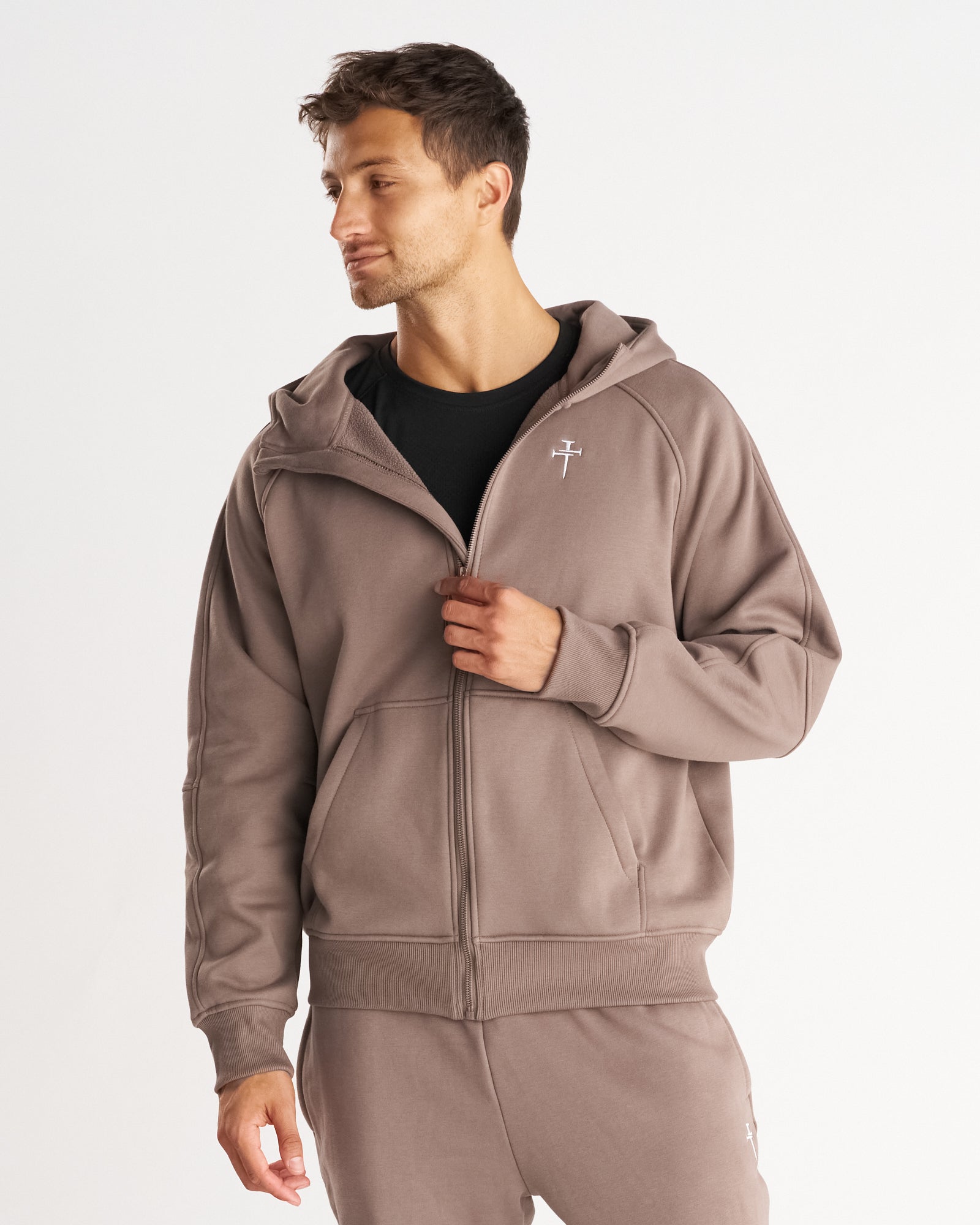 Signature Fleece Full Zip Hoodie - Deep Taupe