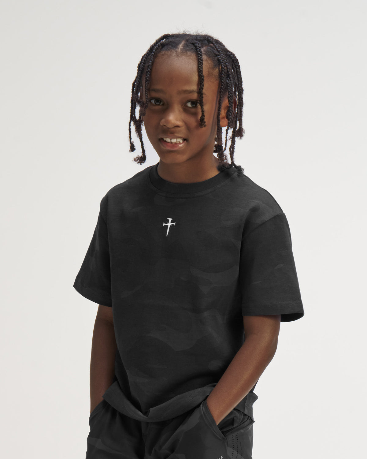 Youth Heavyweight Cotton Oversized Tee "FHG" - Black Camo