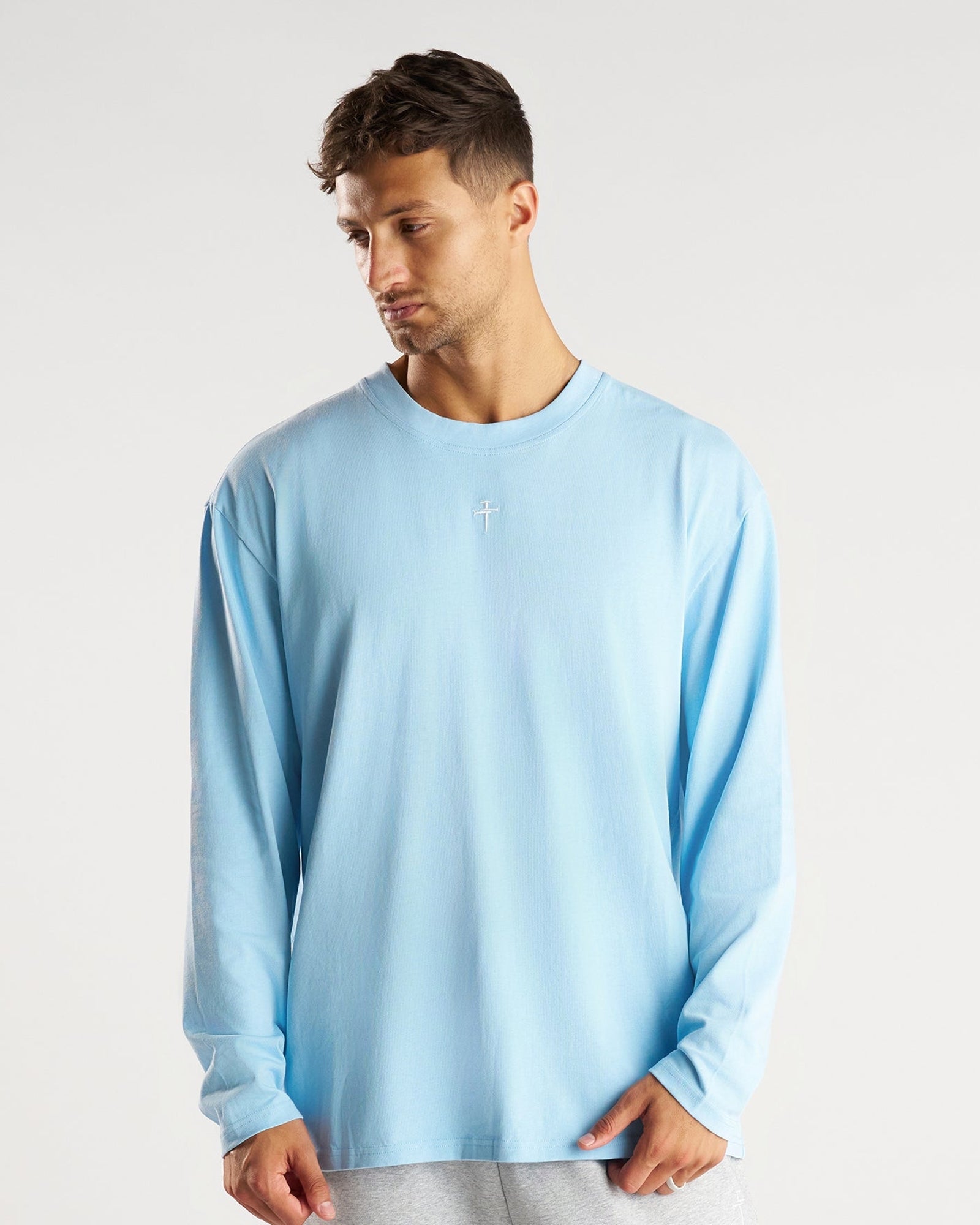 Heavyweight Cotton Oversized Long Sleeve "FHG" - Sky Blue