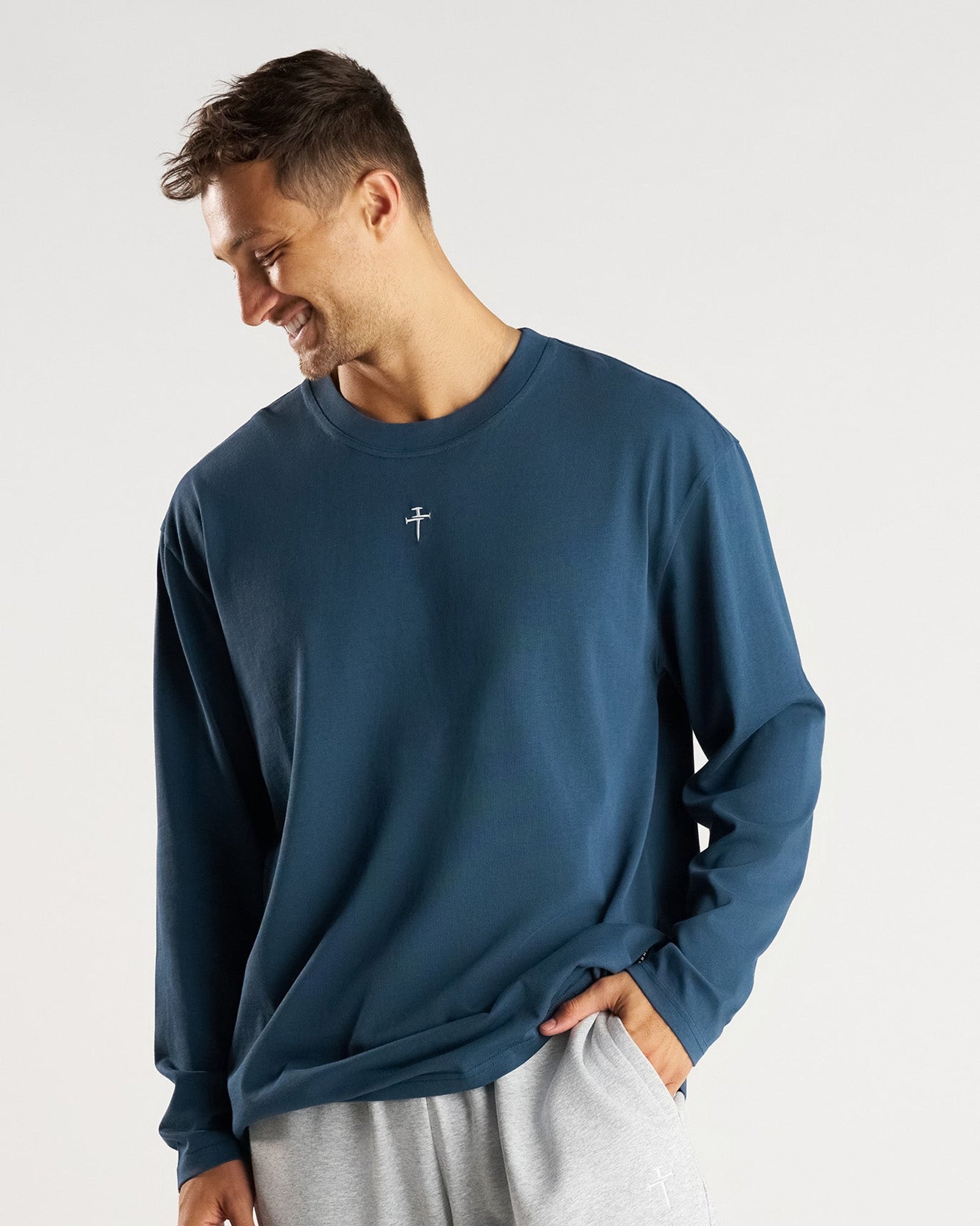 Heavyweight Cotton Oversized Long Sleeve "FHG" - Midnight Navy