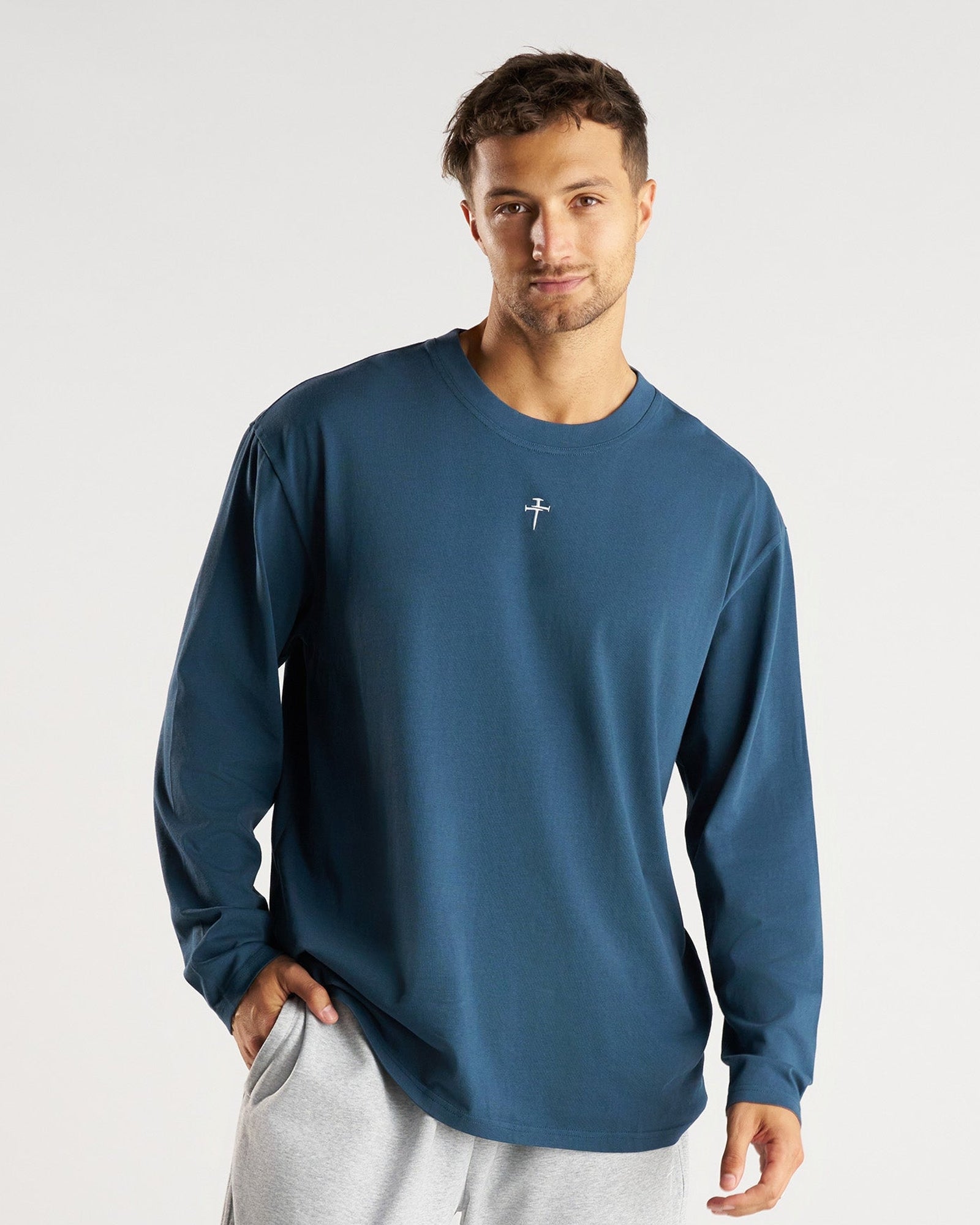 Heavyweight Cotton Oversized Long Sleeve "FHG" - Midnight Navy