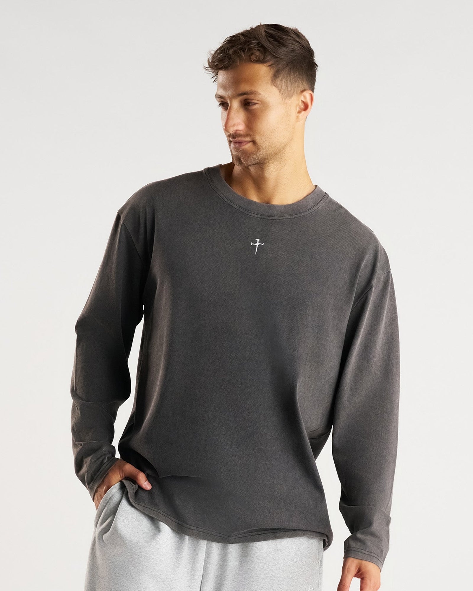 Heavyweight Cotton Oversized Long Sleeve "FHG" - Acid Wash