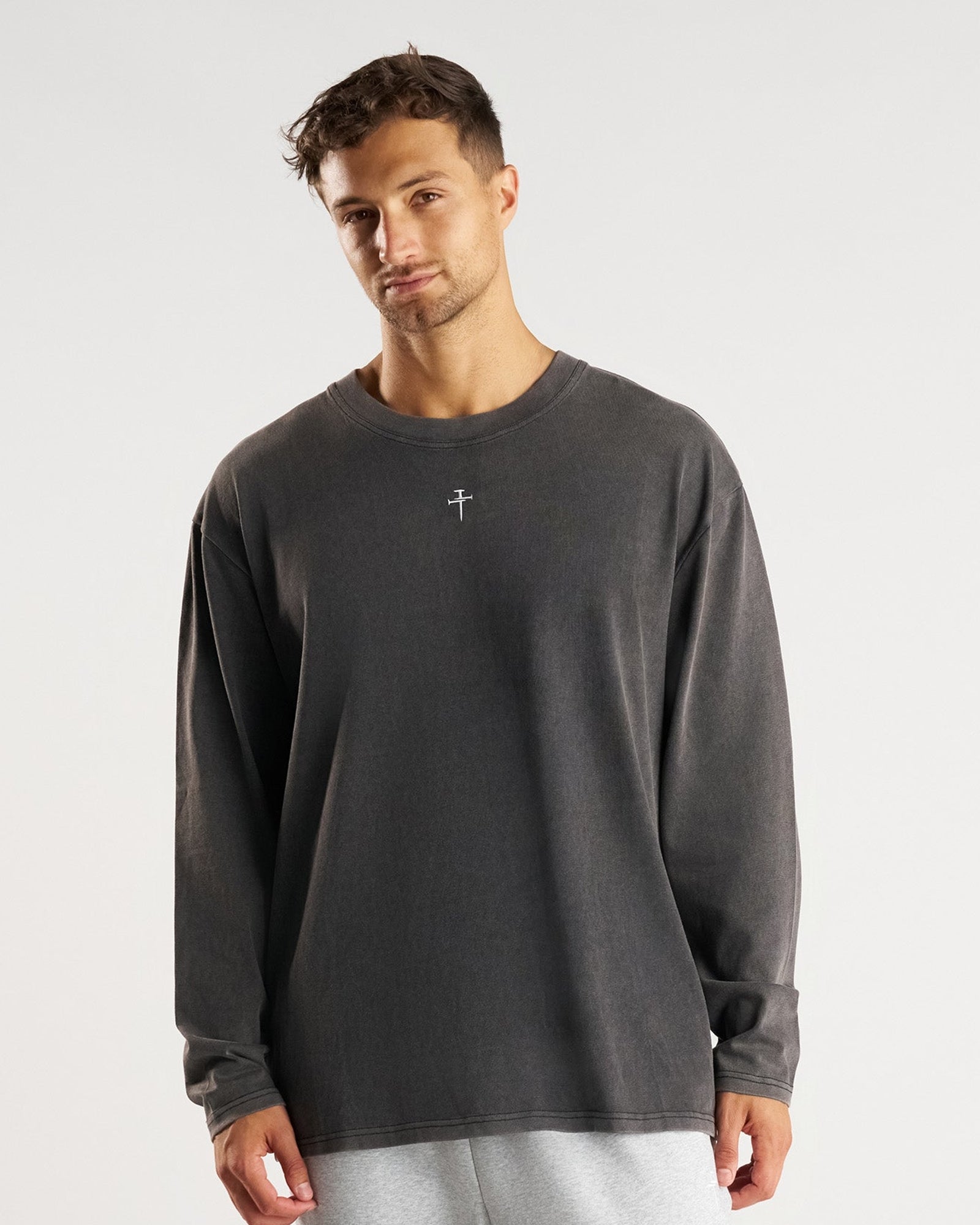 Heavyweight Cotton Oversized Long Sleeve "FHG" - Acid Wash