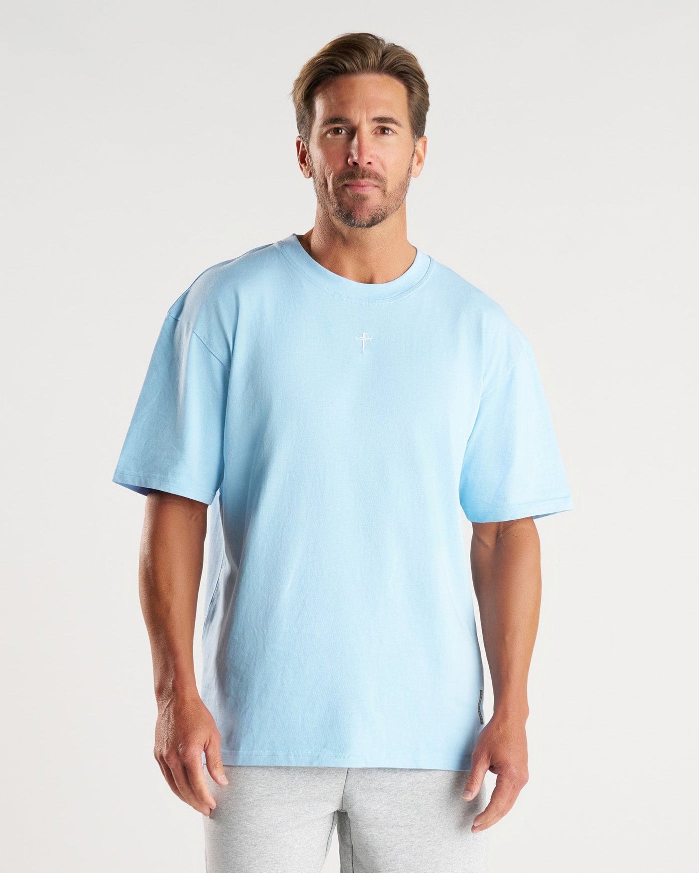 Heavyweight Cotton Oversized Tee "FHG" - Sky Blue