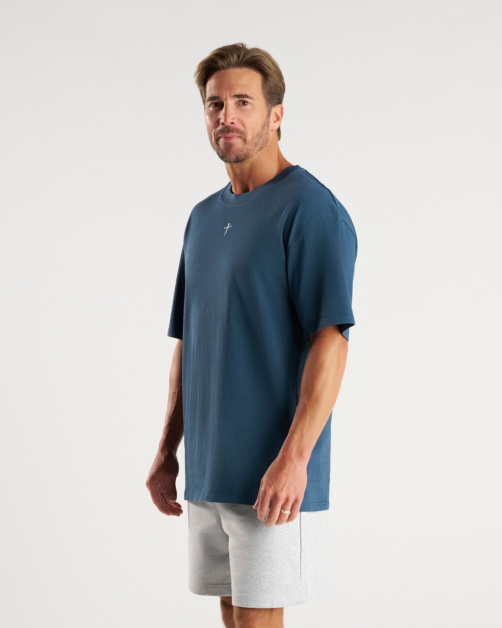 Heavyweight Cotton Oversized Tee "FHG" - Midnight Navy