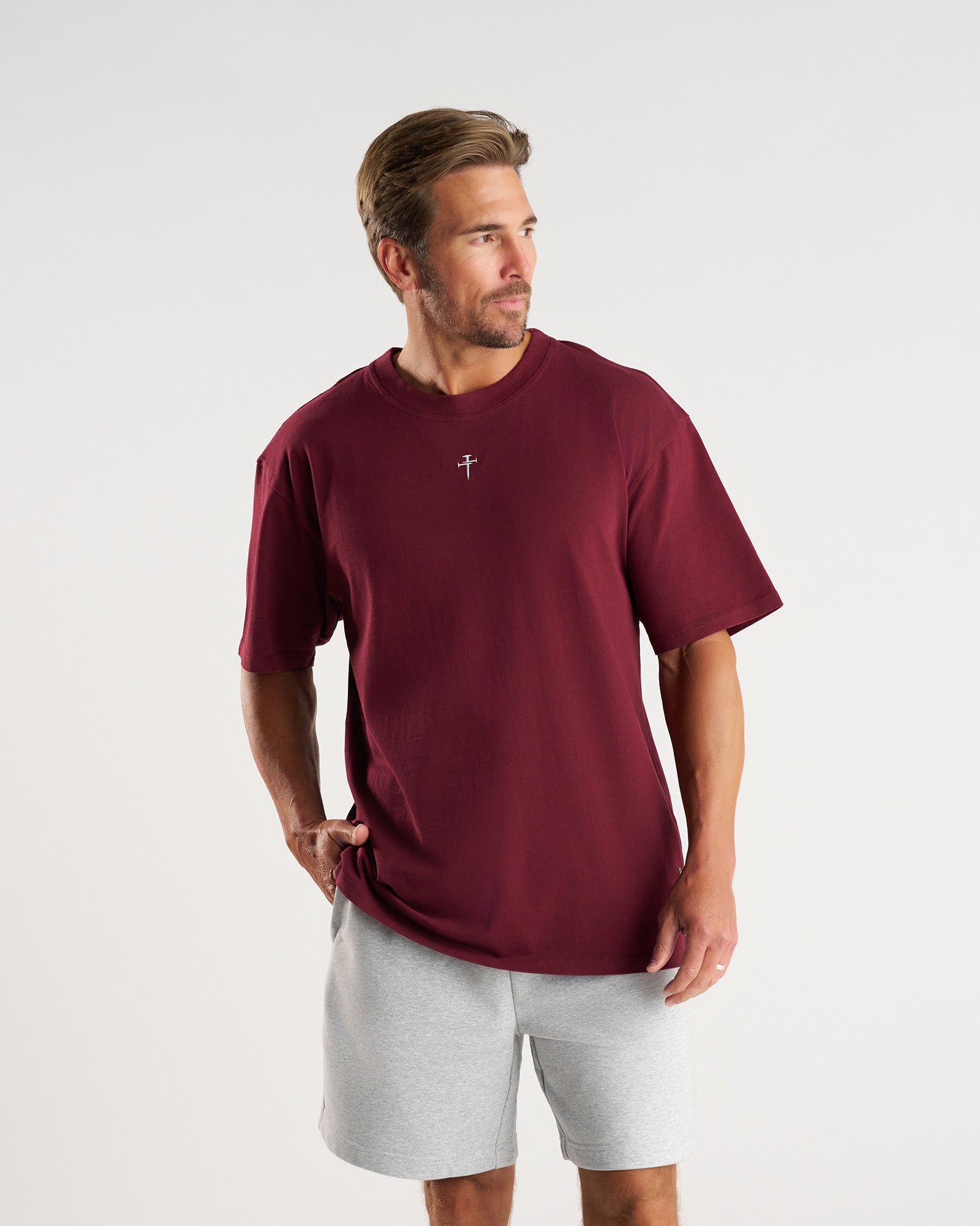 Heavyweight Cotton Oversized Tee "FHG" - Merlot