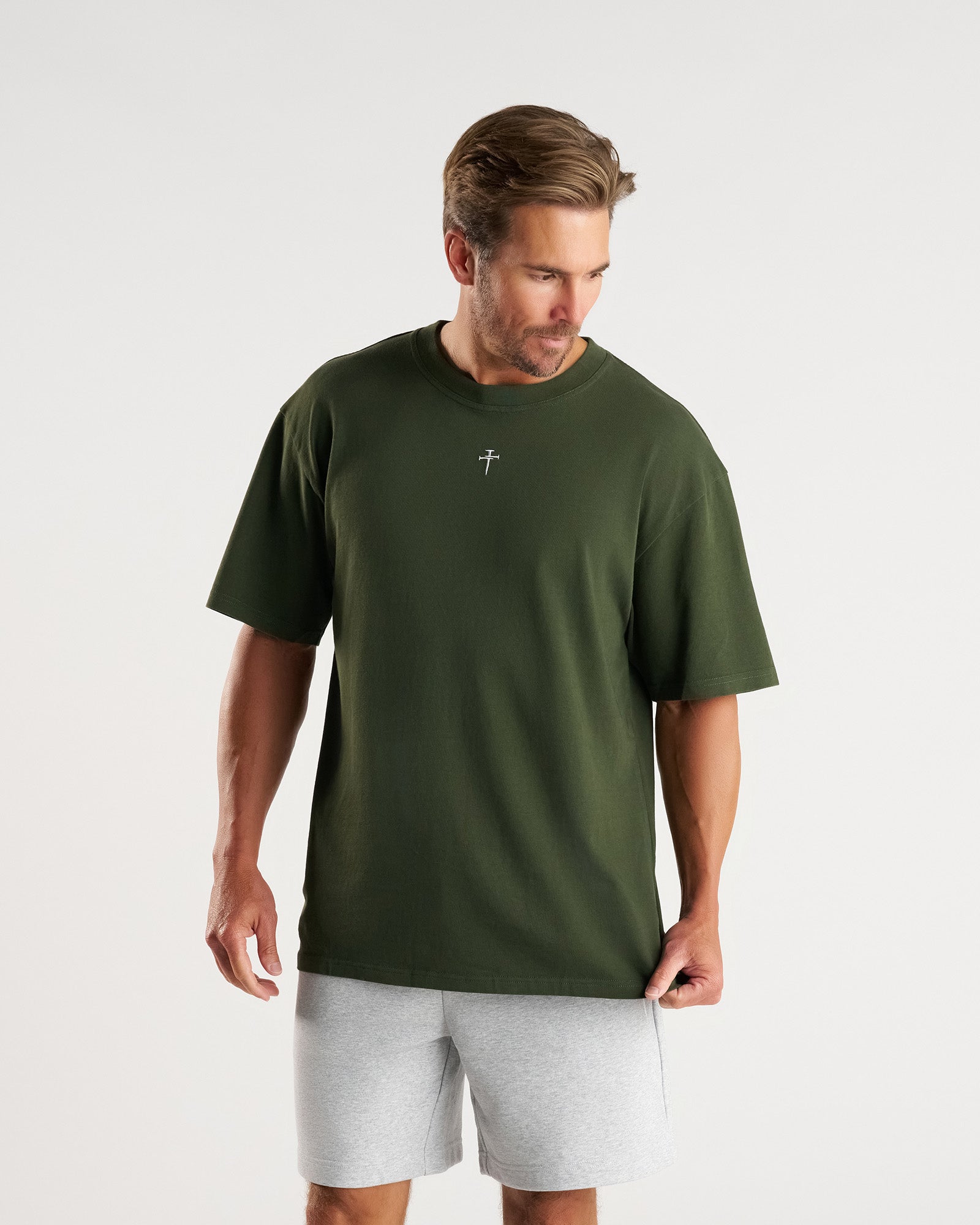 Heavyweight Cotton Oversized Tee "FHG" - Dark Pine