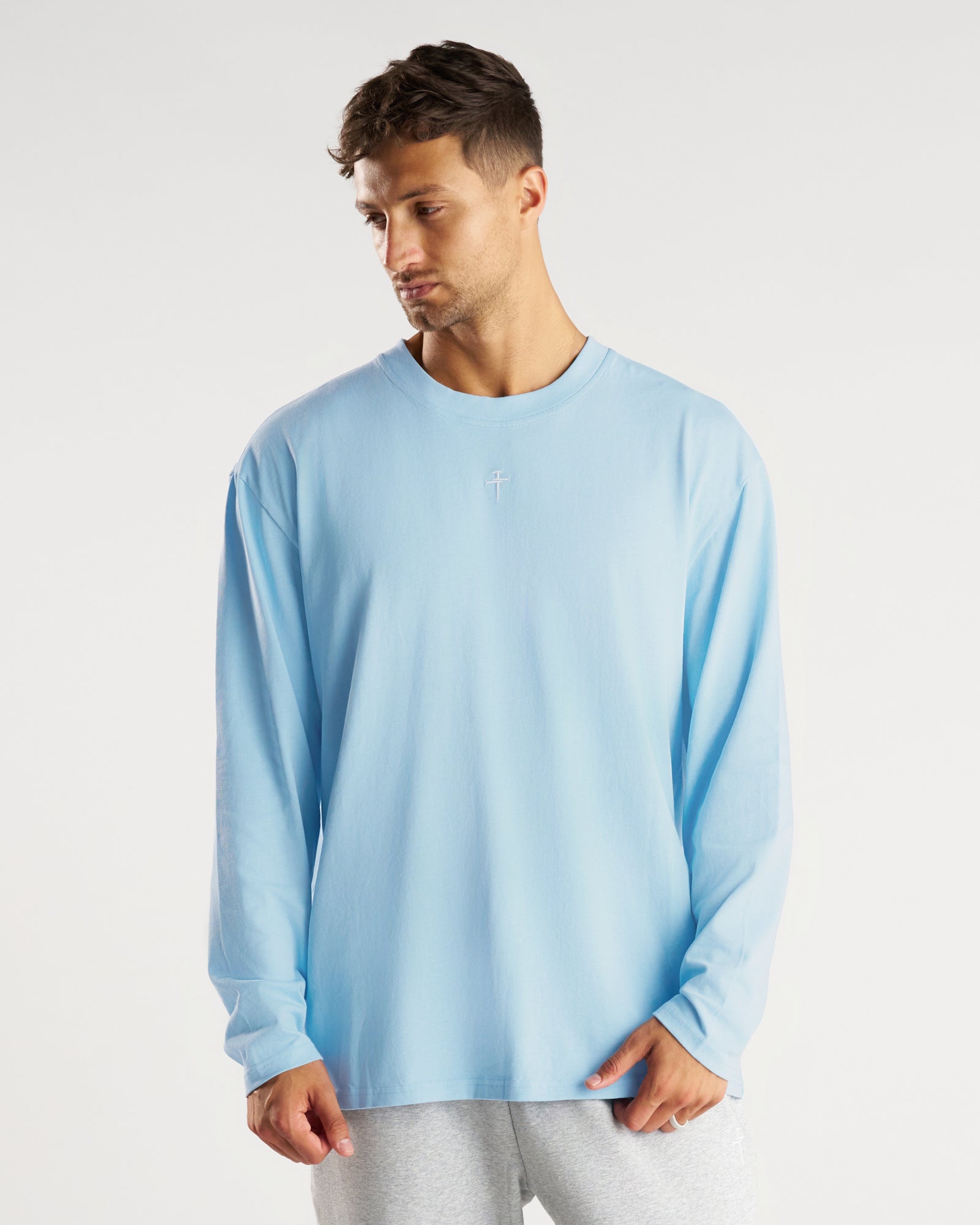 Heavyweight Cotton Oversized Long Sleeve "FHG" - Sky Blue