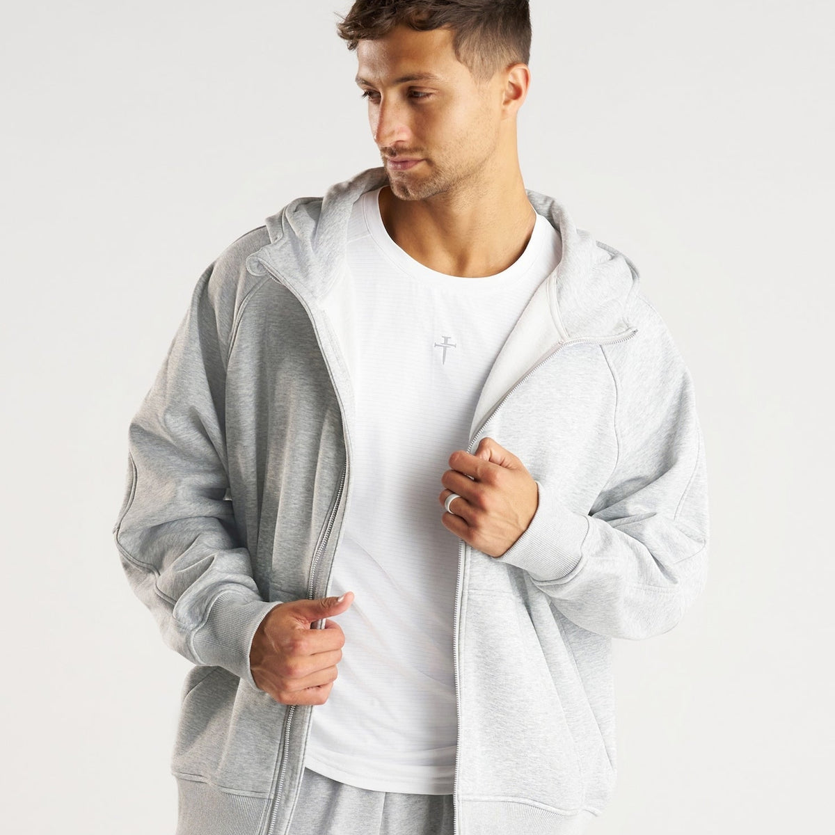 Signature Fleece Full Zip Hoodie - Heather Grey