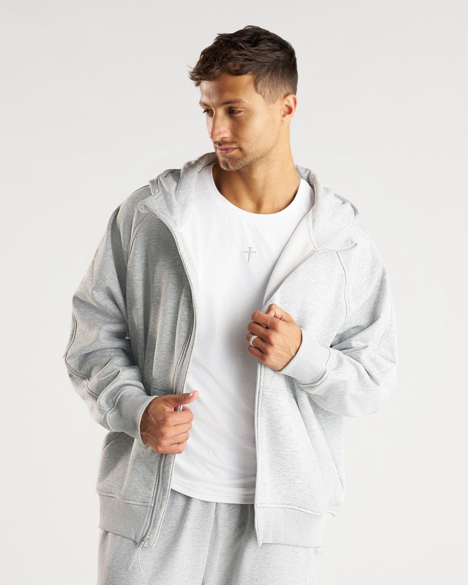 Signature Fleece Full Zip Hoodie - Heather Grey