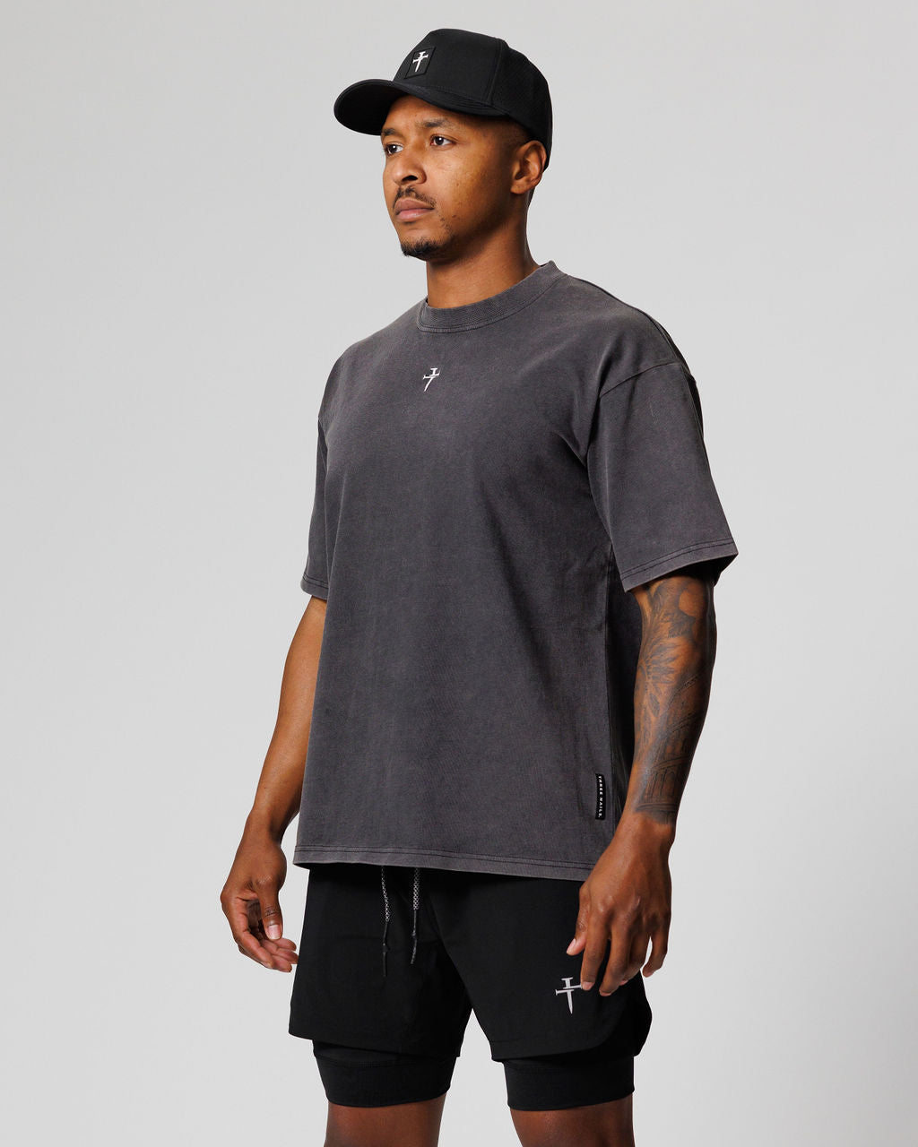 Heavyweight Cotton Oversized Tee "Cross" - Acid Wash